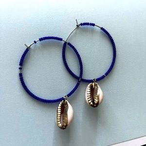 blue cowrie hoops